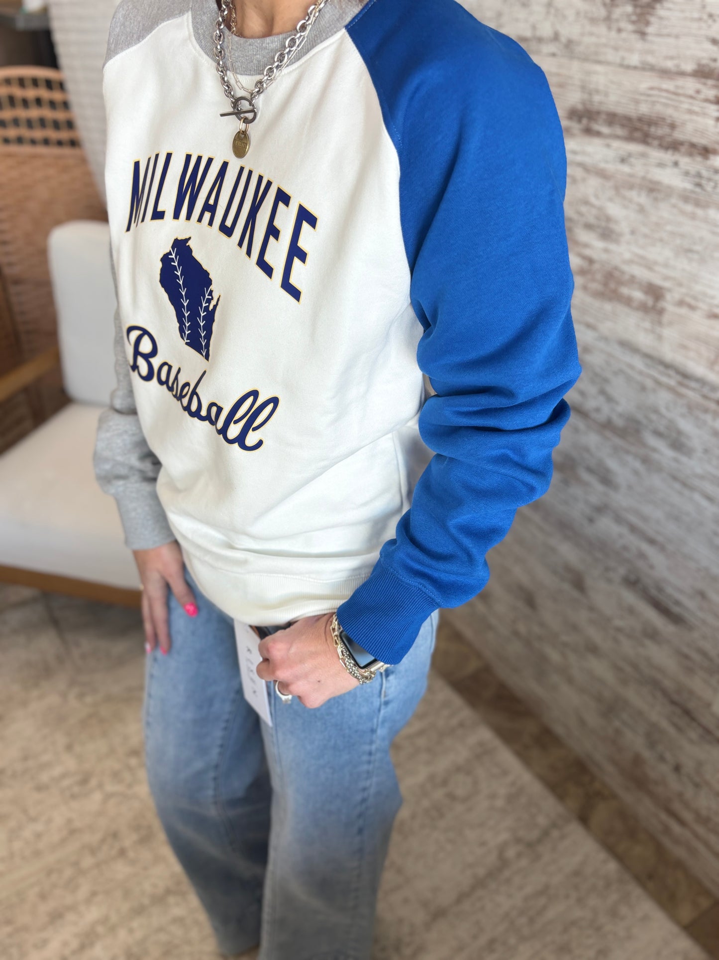 Milwaukee Baseball Pennant Royal Colorblock Crew
