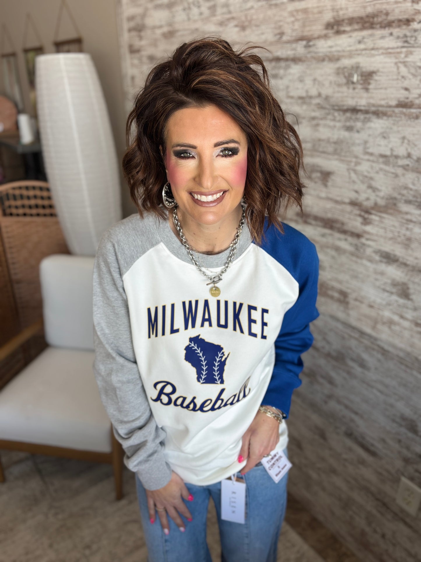 Milwaukee Baseball Pennant Royal Colorblock Crew