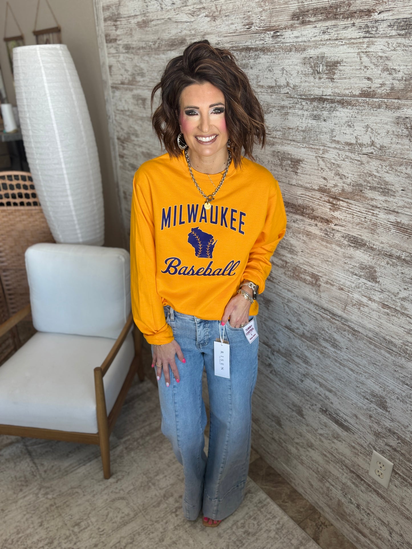 Milwaukee Baseball Port & Company Vintage Gold Crew