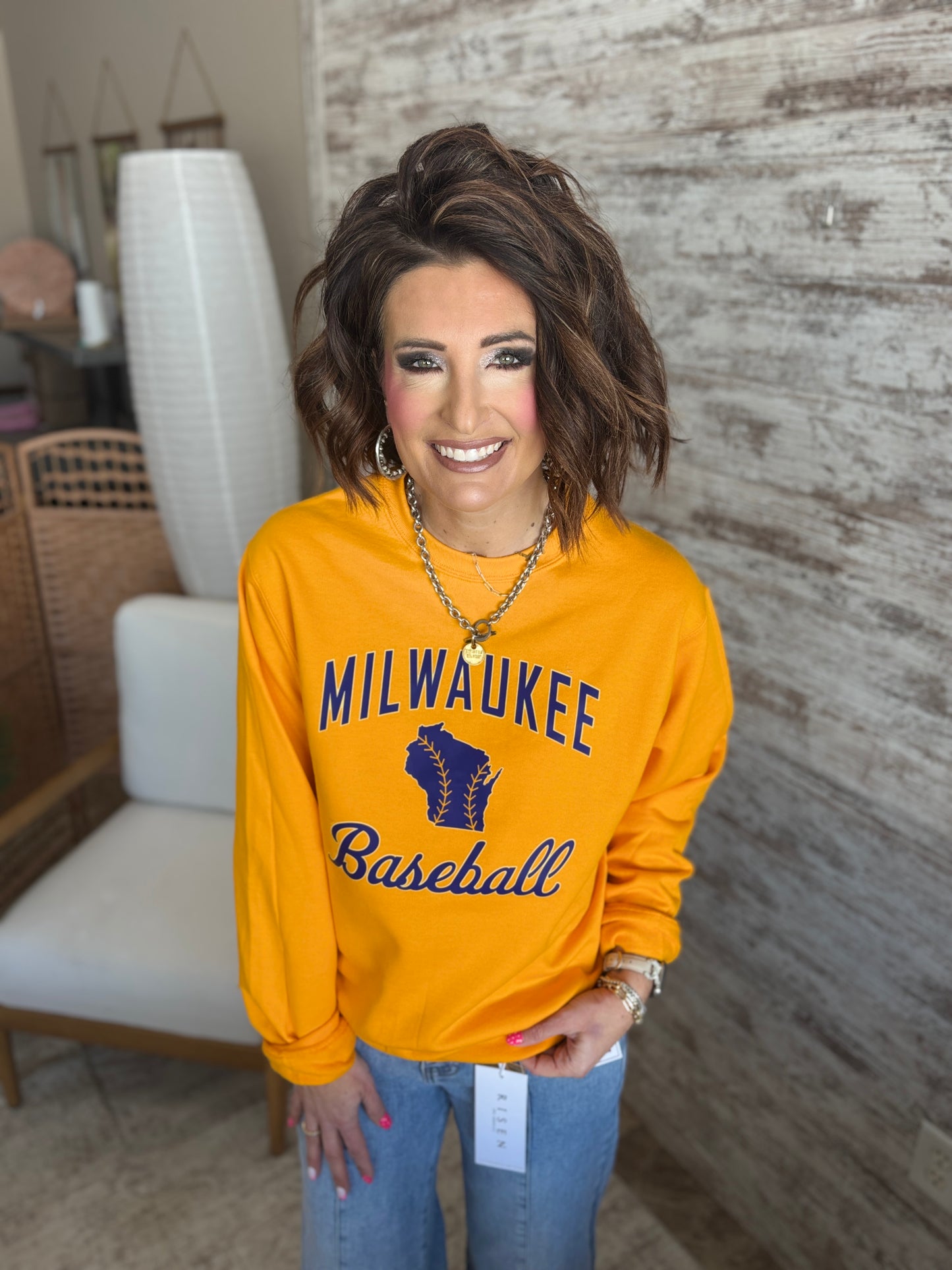 Milwaukee Baseball Port & Company Vintage Gold Crew