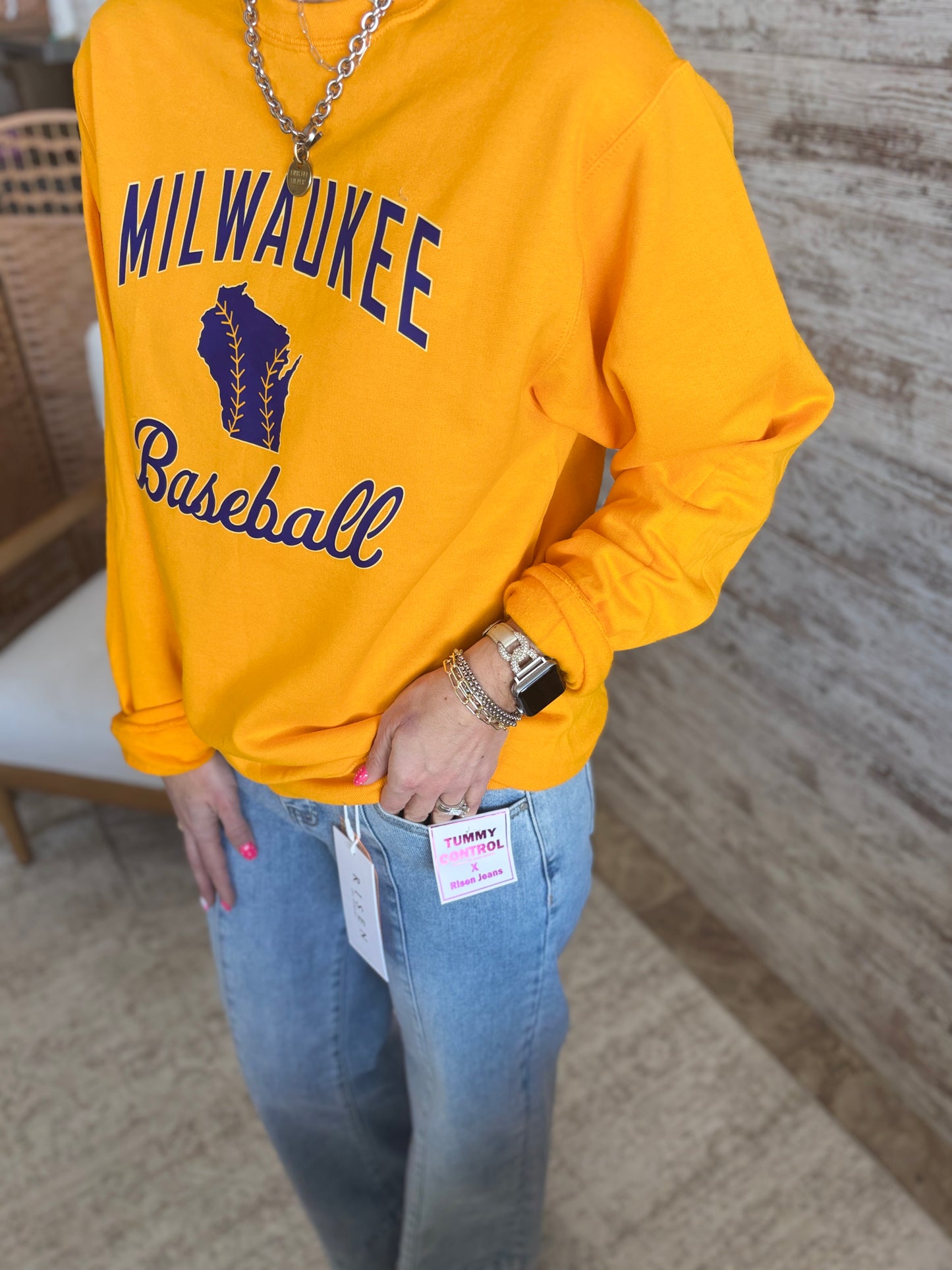 Milwaukee Baseball Port & Company Vintage Gold Crew
