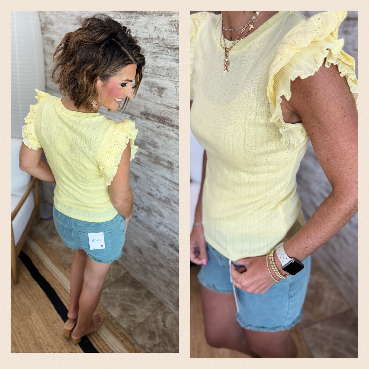 Yellow Ruffle Sleeve Top