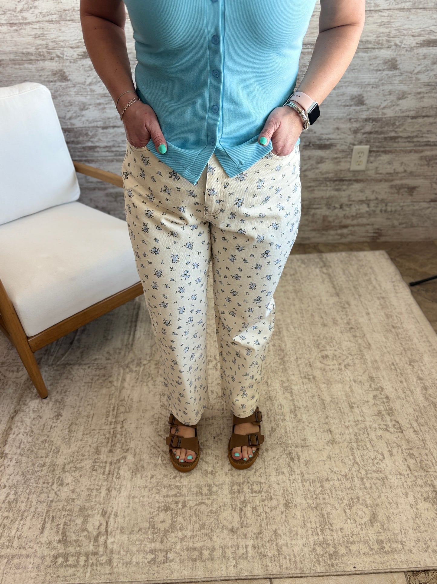 Ecru/Blue Multi Floral Denim