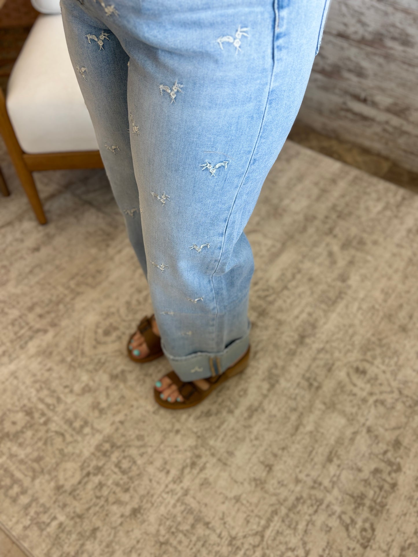 Mica Wide Leg Embroidered Tummy Tuck Jeans MTT-W3650