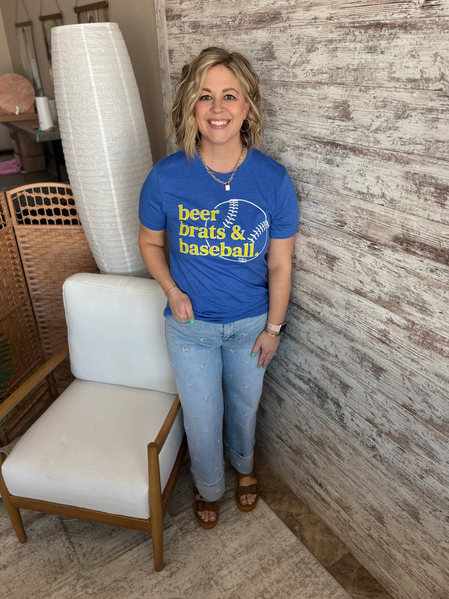 Beer, Brats, & Baseball Bella Canvas Heather Royal Tee