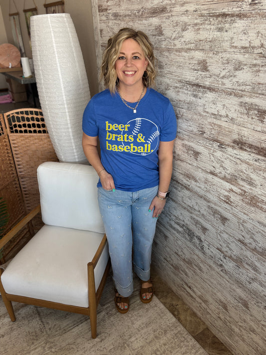Beer, Brats, & Baseball Bella Canvas Heather Royal Tee