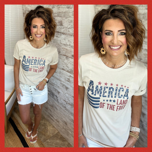 America Land of the Free Bella Cream Tee