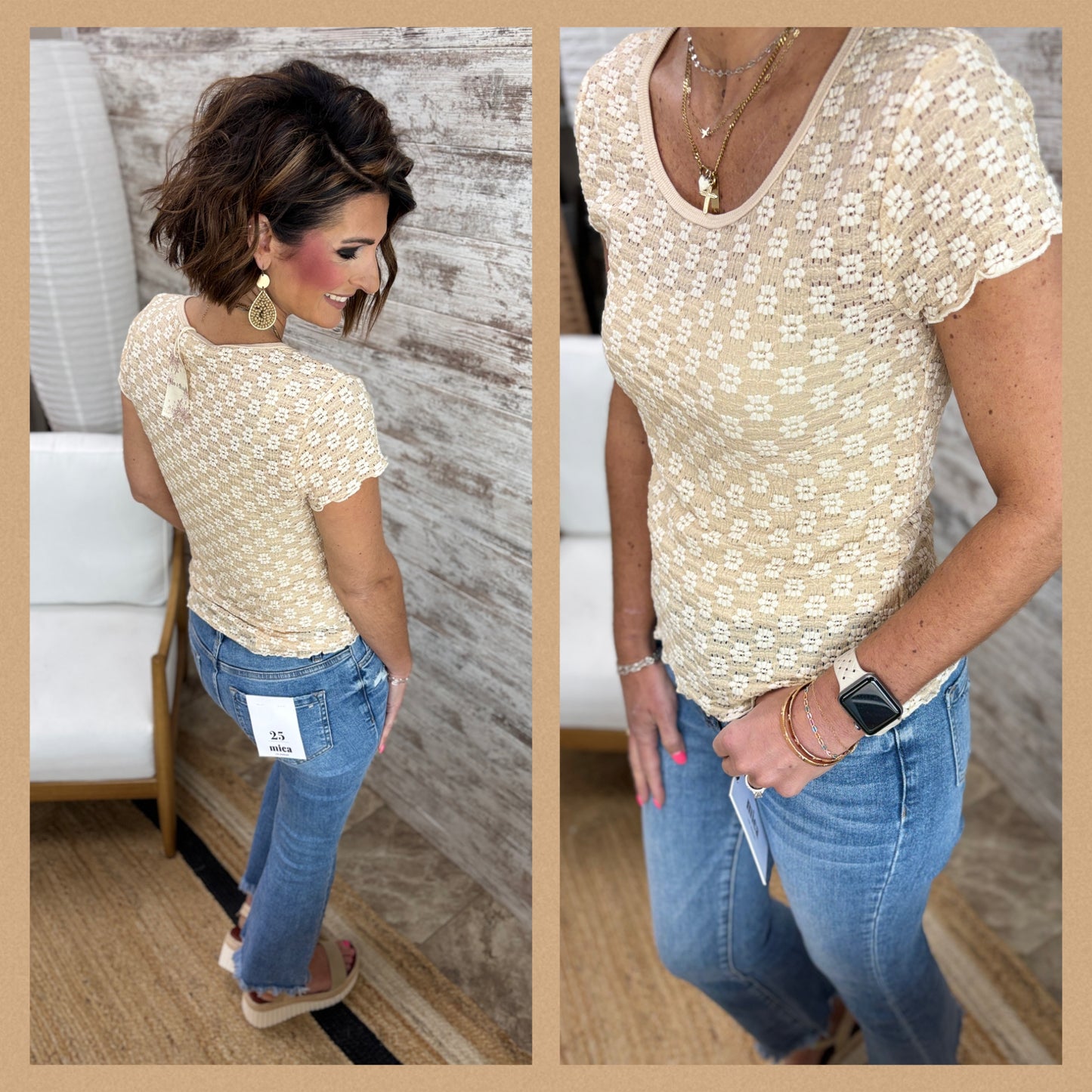 Taupe Floral Lace Top