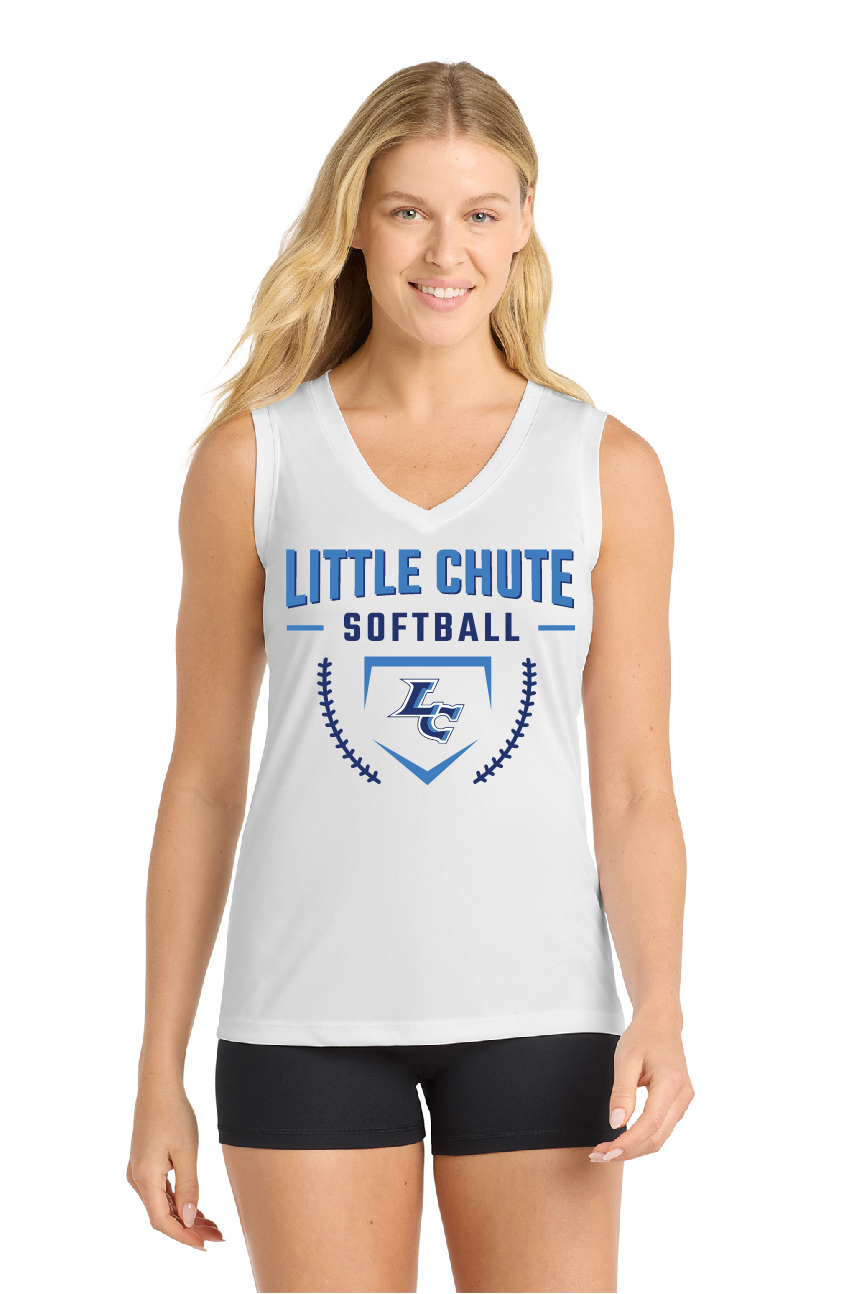 Little Chute Softball Sport-Tek® Women's Sleeveless PosiCharge® Competitor White V-Neck Tank