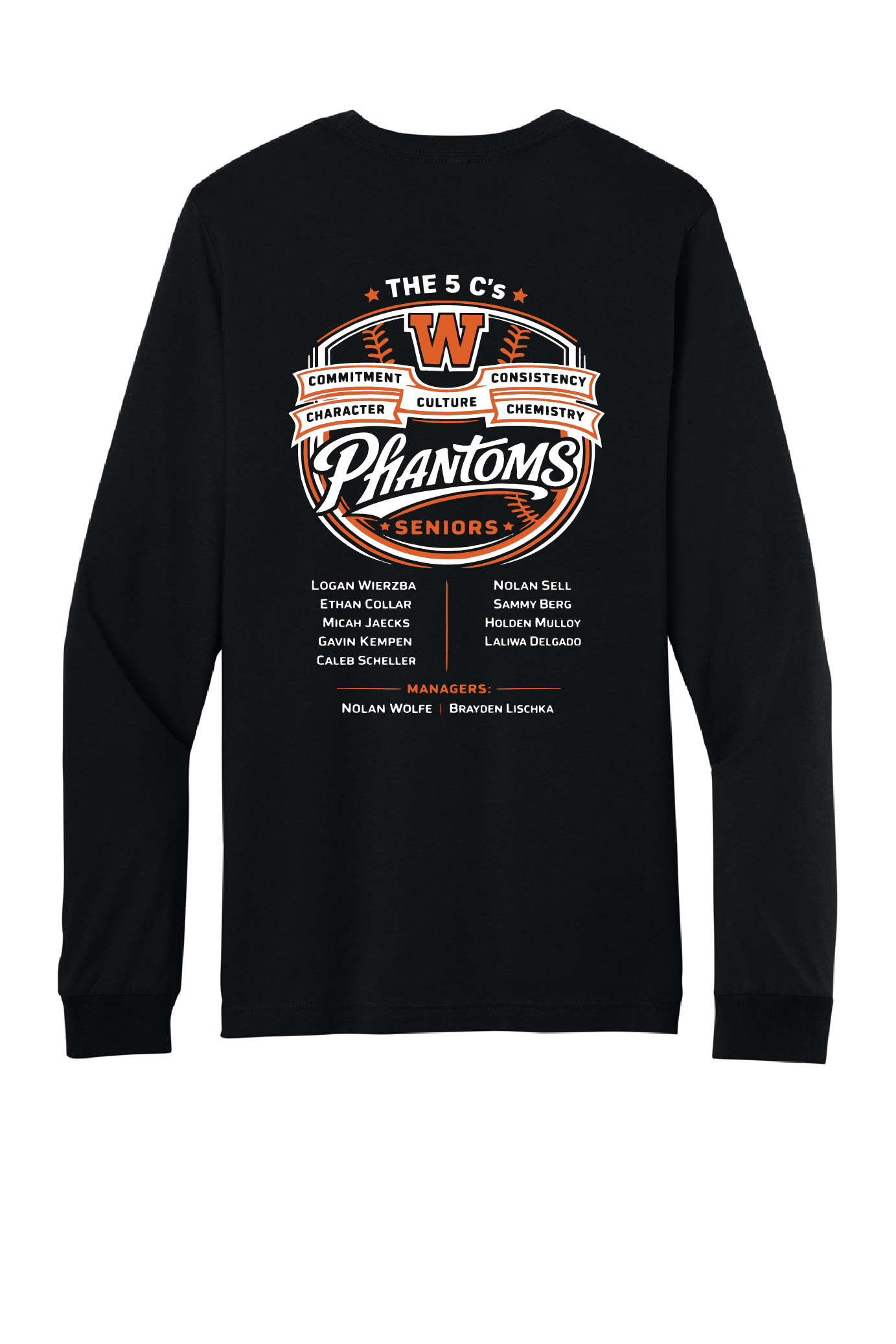 West DePere Senior Baseball Bella Canvas Black Tee Long Sleeve ~ Adult