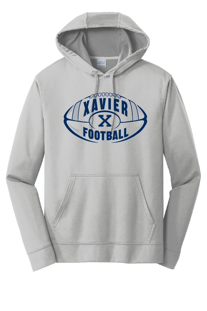 Xavier Hawks Football Silver Port & Company Performance Hoodie~ Youth and Adult