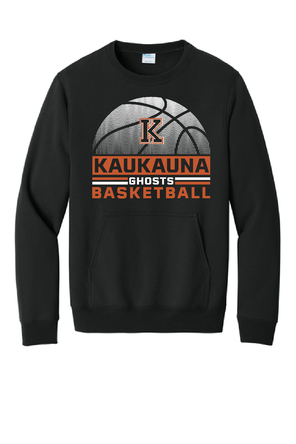 Kaukauna Ghosts Basketball Port & Company Black Kangaroo Pocket Crew