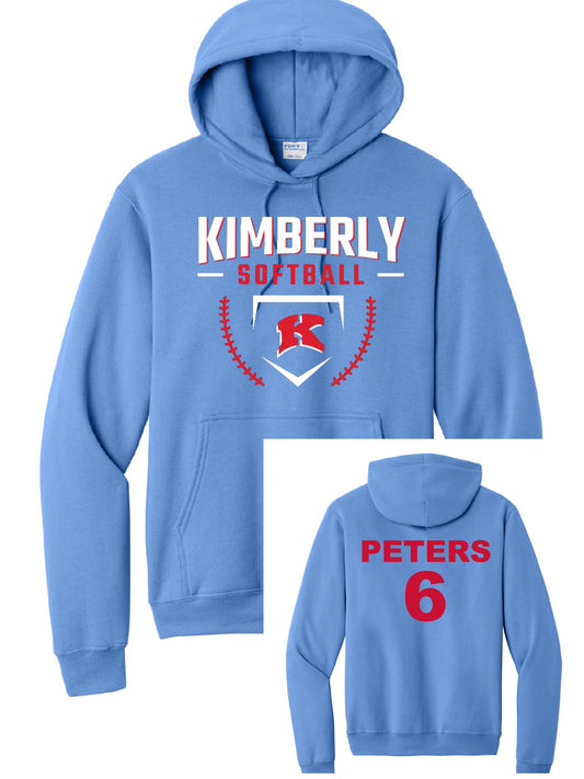 Kimberly Softball Port & Company Carolina Blue Hoodie ~ Can be Personalized