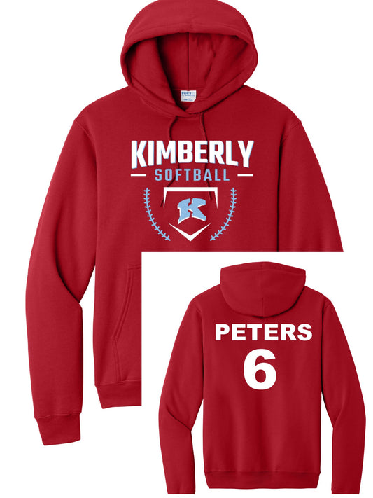 Kimberly Baseball Port & Company Red Hoodie~ Youth and Adult Sizes ~ Can be Personalized