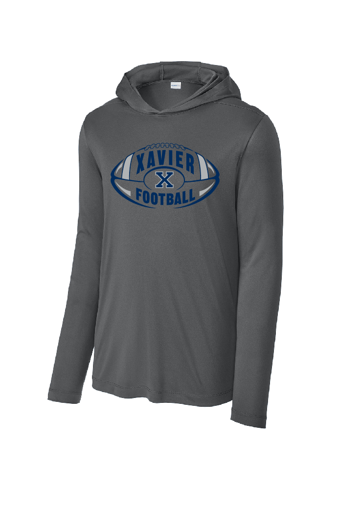Xavier Hawks Football Sport-Tek® Posi-UV® Pro Long Sleeve Smoke Grey Hoodie~ Youth/Men's
