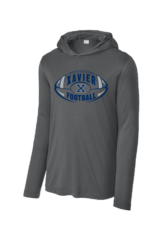 Xavier Hawks Football Sport-Tek® Posi-UV® Pro Long Sleeve Smoke Grey Hoodie~ Youth/Men's