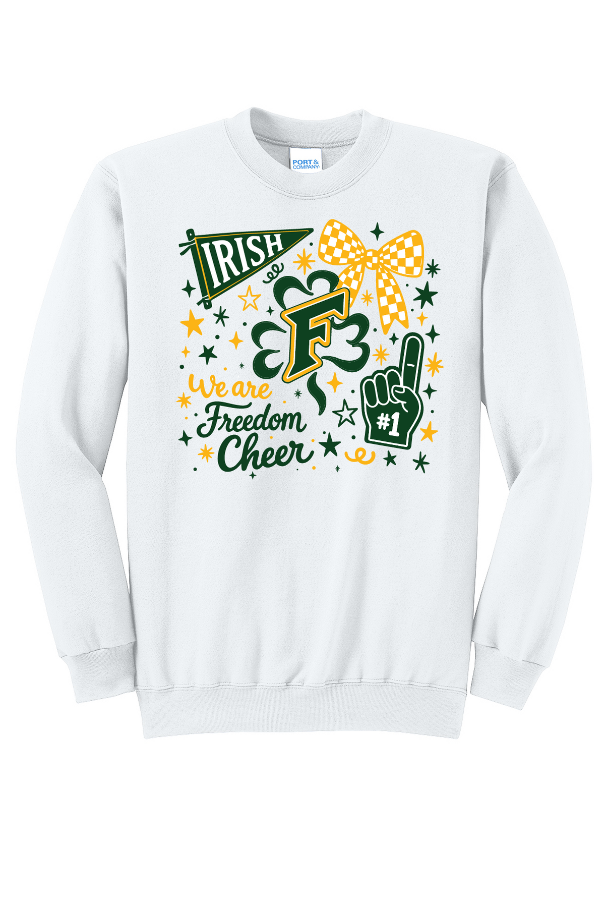 Freedom Irish Cheer Port & Company White Crew** Youth and Adult**