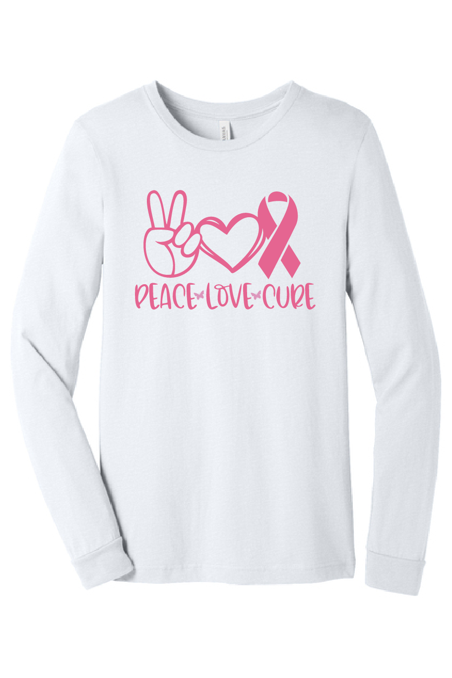 Peace, Love, Cure Breast Cancer Bella Long Sleeve ~ Adult and Youth ~ 2 Colors *Giveback*