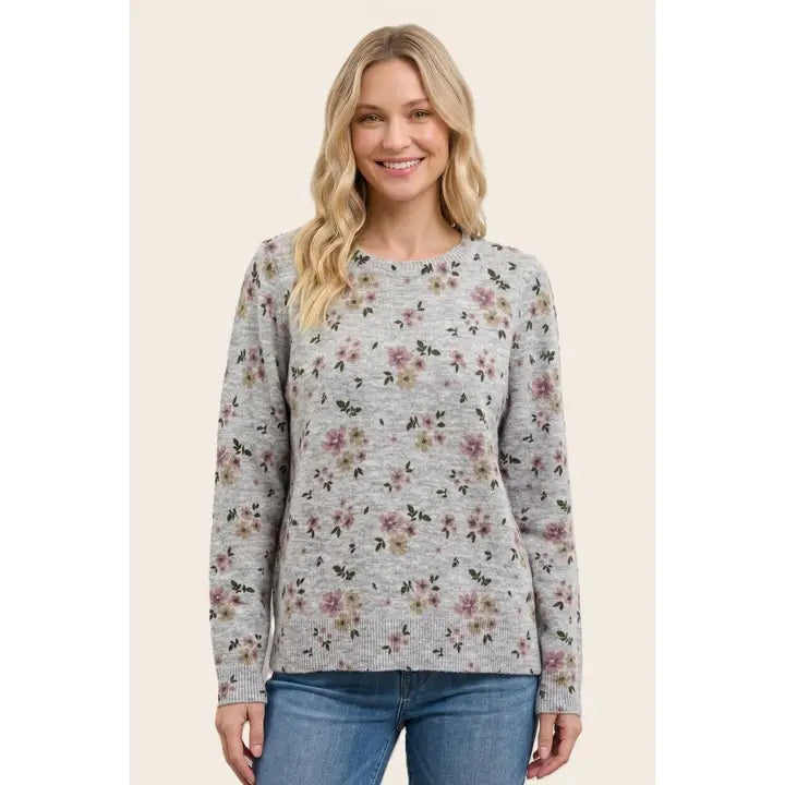 H Grey Floral Printed Sweater