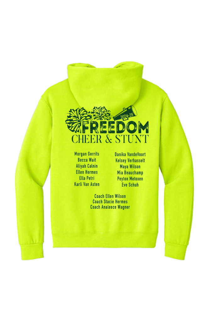 Freedom Cheer and Stunt Safety Green Jerzees - NuBlend Pullover Hooded Sweatshirt ~ Unisex