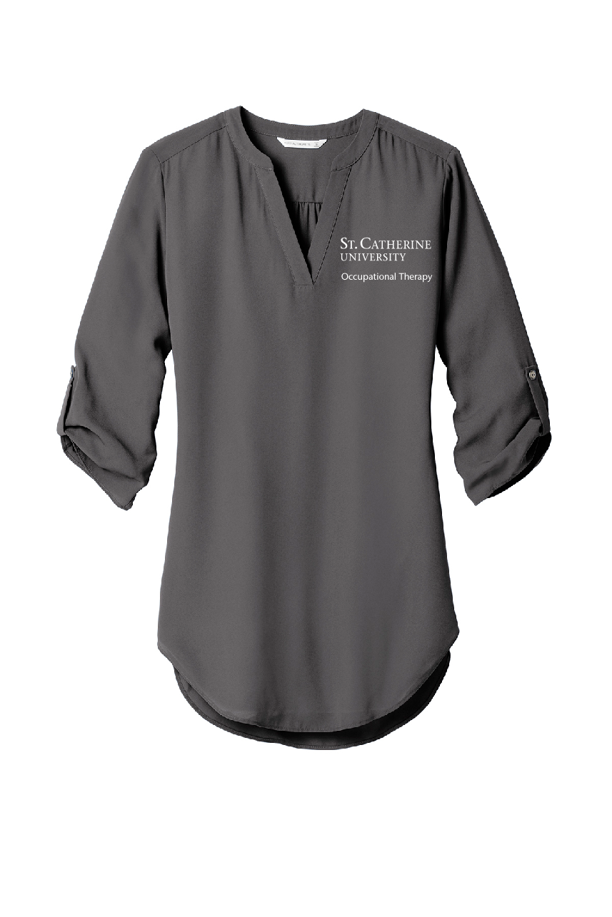 Port Authority 3/4 Sleeve Texture Tunic Black Blouse ~ Ladies~ 2 Colors