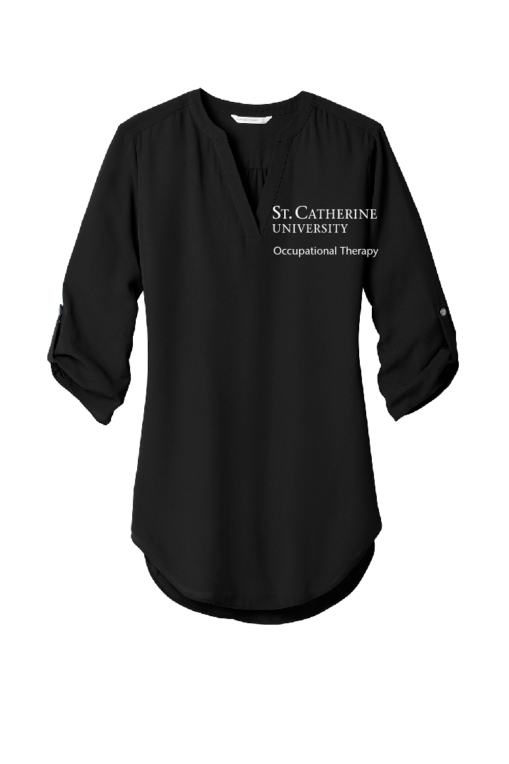 Port Authority 3/4 Sleeve Texture Tunic Black Blouse ~ Ladies~ 2 Colors