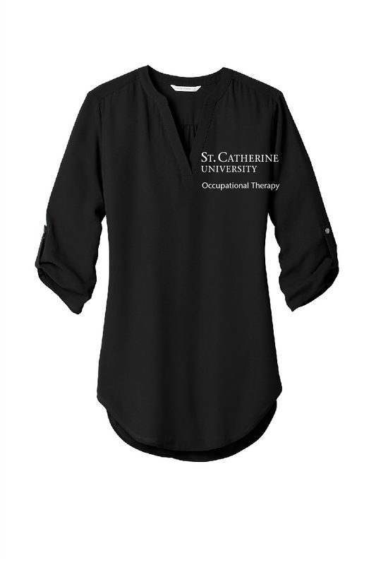Port Authority 3/4 Sleeve Texture Tunic Black Blouse ~ Ladies~ 2 Colors