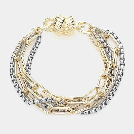 14K Gold Plated Two Tone Chain Magnetic Bracelet