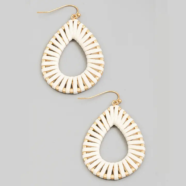 LEATHER WRAPPED IVORY HOOP EARRINGS