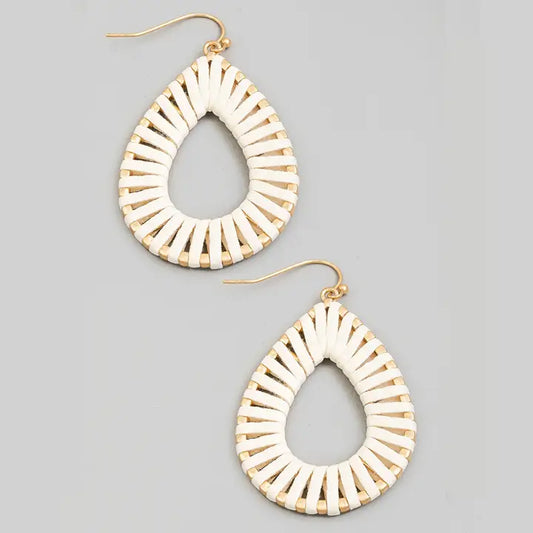 LEATHER WRAPPED IVORY HOOP EARRINGS