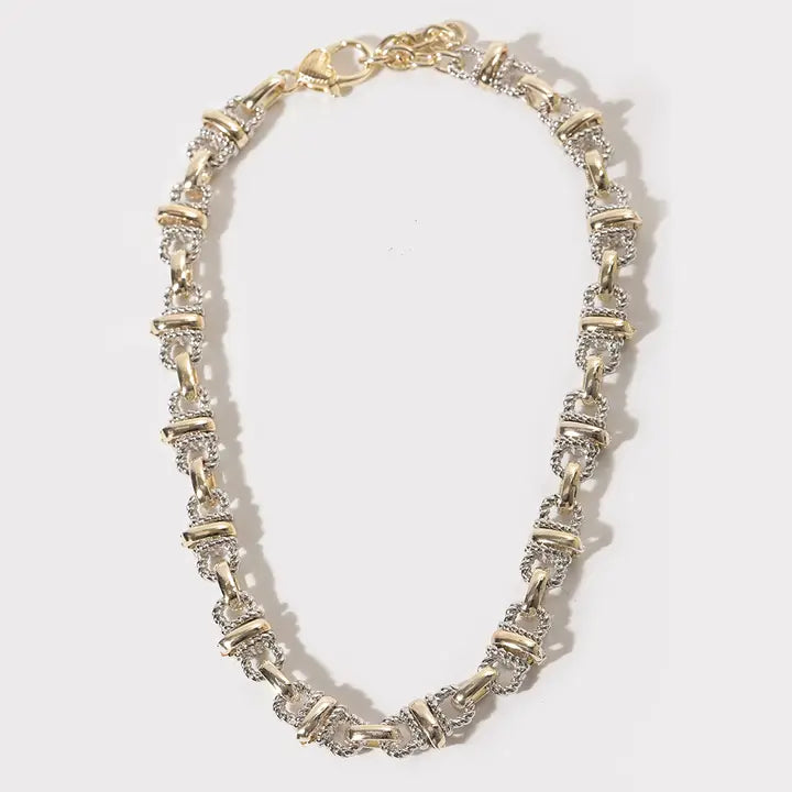 Two-Tone Textured Link Chain Necklace