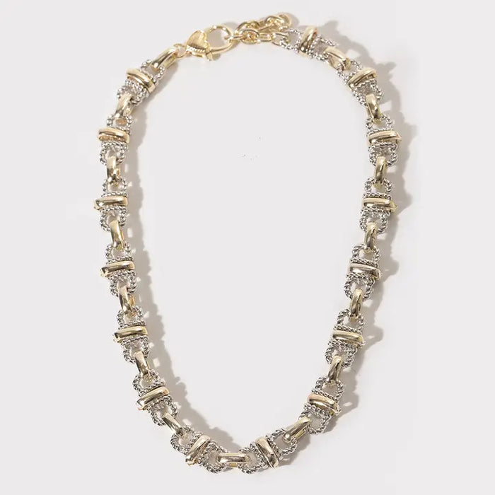 Two-Tone Textured Link Chain Necklace