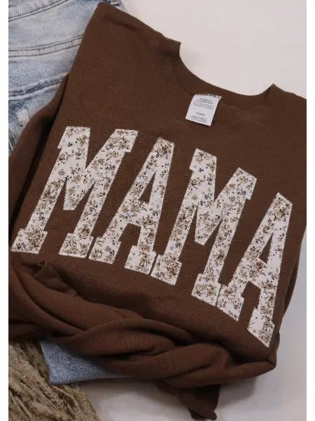 Brown Mama Floral Embroidered Crew Neck