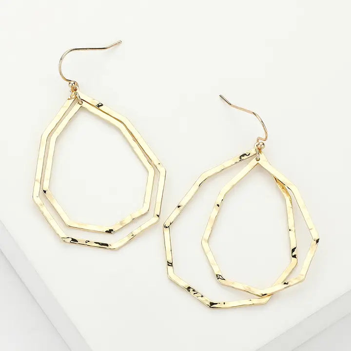 Gold Teardrop Metal Dangle Earrings