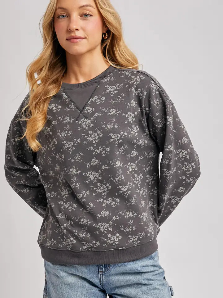 Ash Black Ditsy Floral Crew Neck
