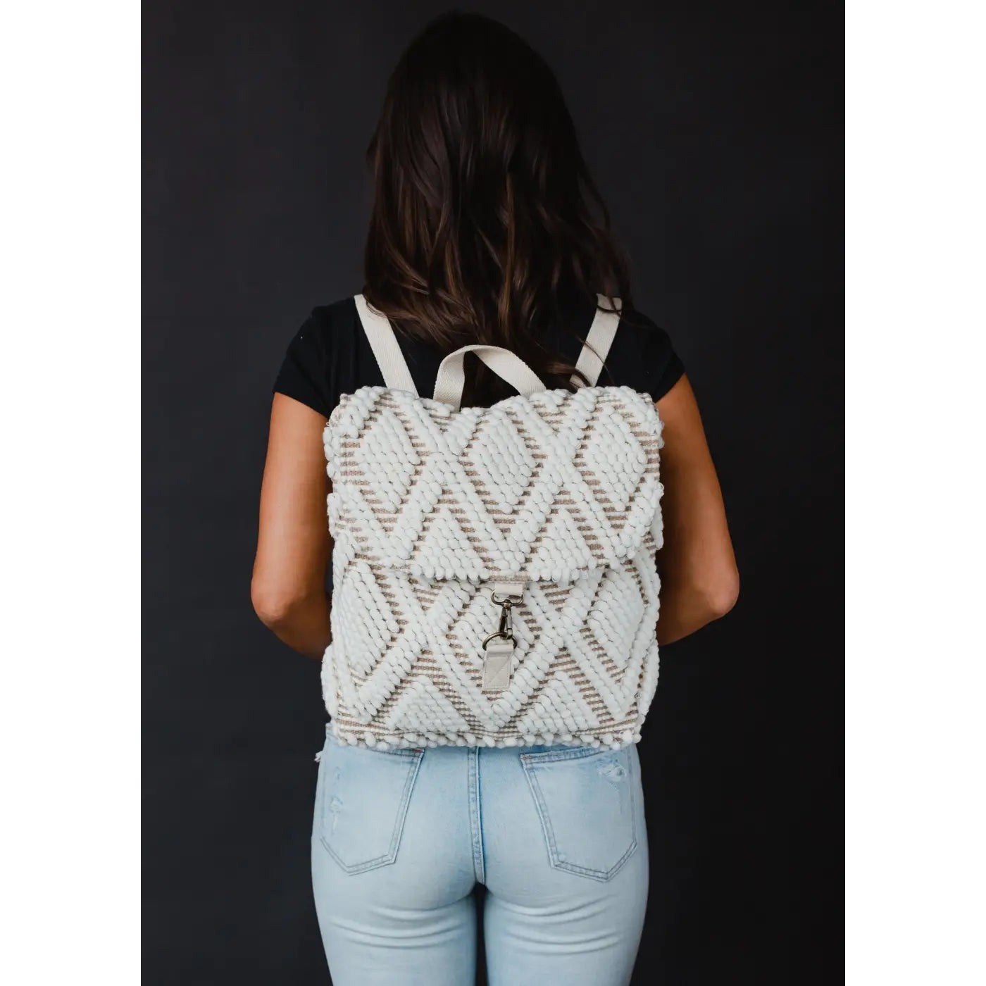 Cream Diamond Pattern Backpack