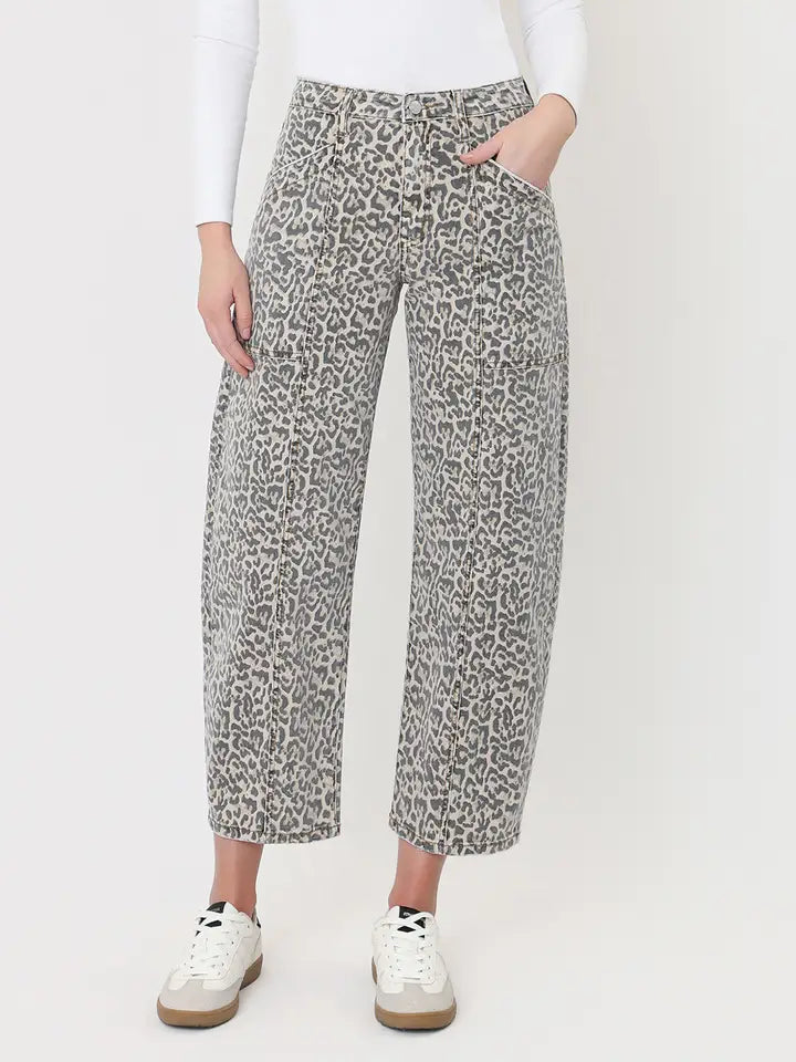 Lovervet High Rise Leopard Print Utility Barrel Jeans LV2309LPD