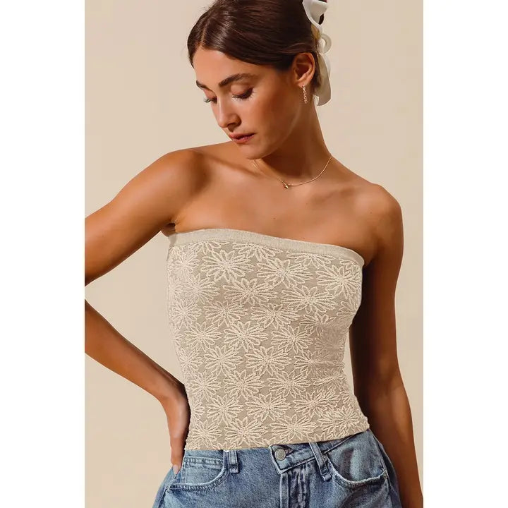 Oatmeal Floral Seamless Tube Top