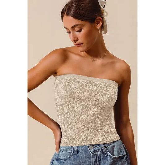 Oatmeal Floral Seamless Tube Top