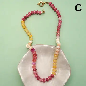 Natural Agate Glass Semi Precious Bead Necklace ~ 3 Colors
