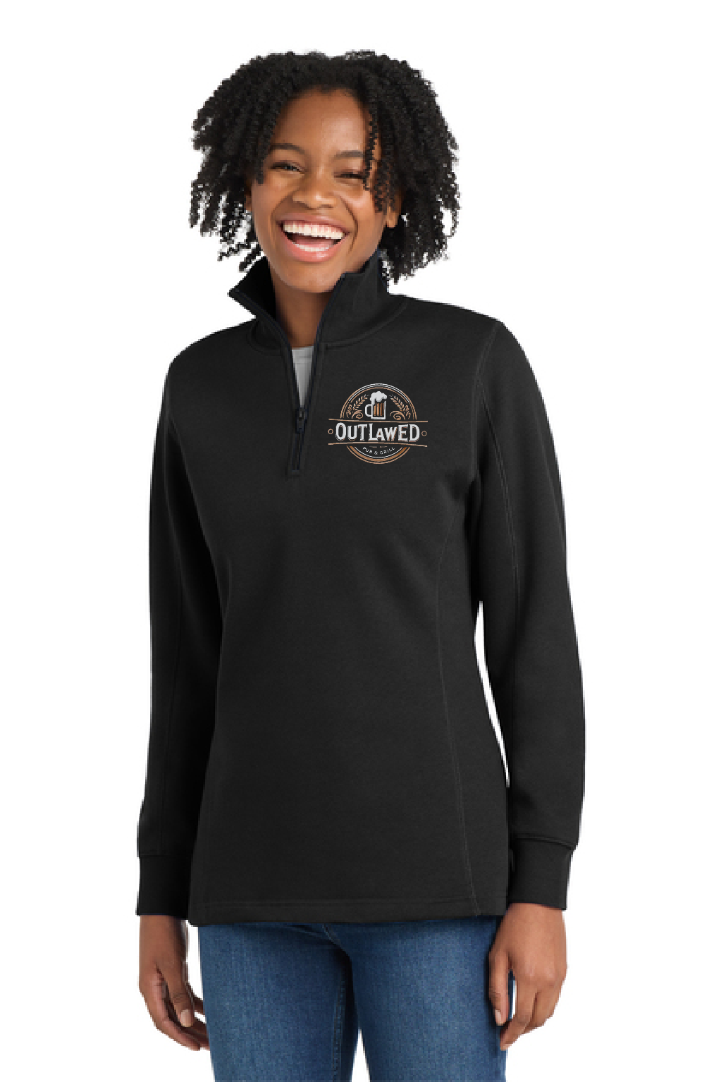 Outlawed Bar Sport-Tek French Terry 1/4-Zip Black Pullover ~Women's