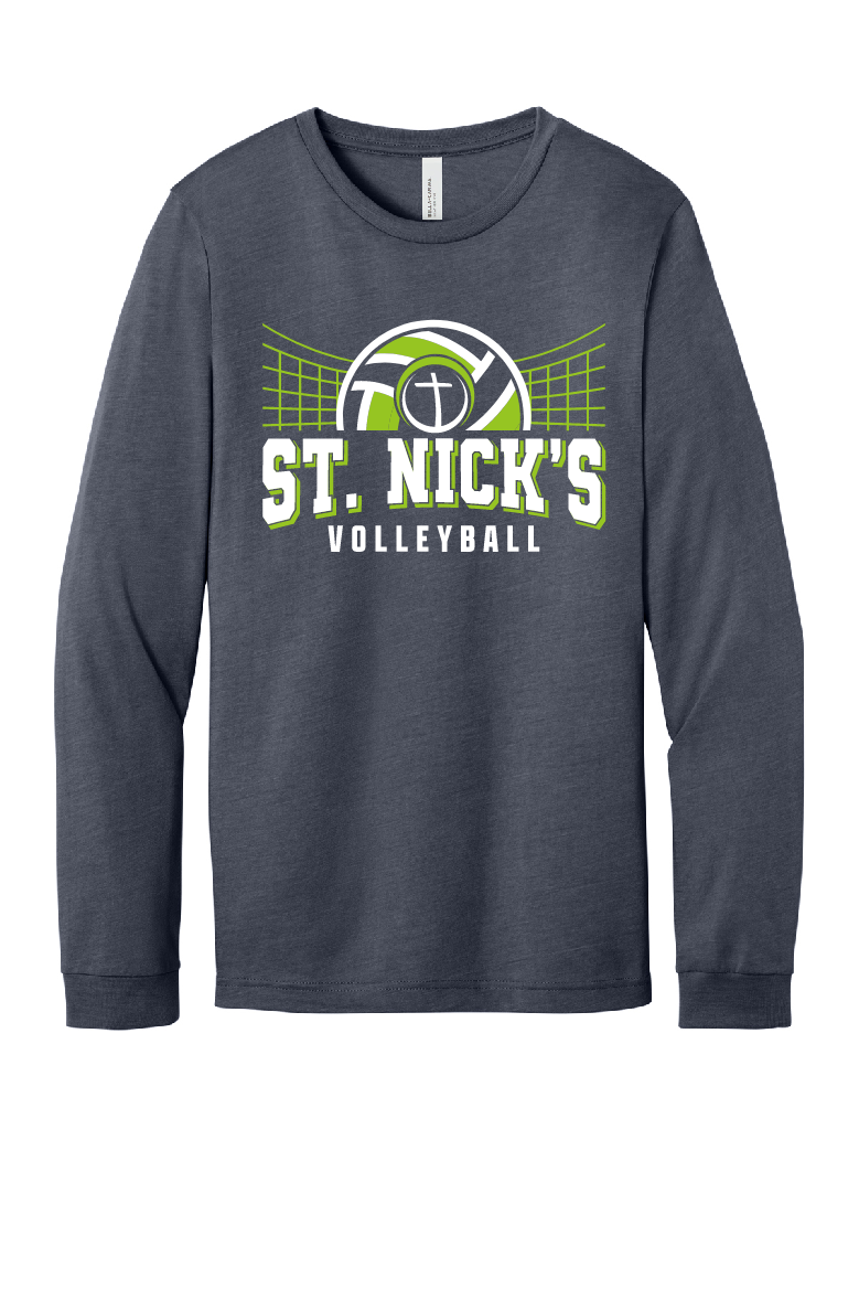 St. Nick's Volleyball Heather Navy Bella Canvas Heather Long Sleeve ~ Unisex~