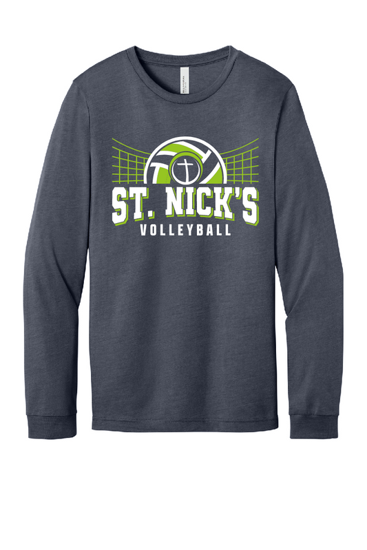 St. Nick's Volleyball Heather Navy Bella Canvas Heather Long Sleeve ~ Unisex~