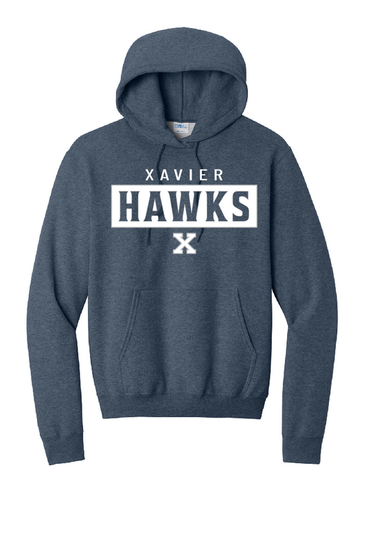 Xavier Hawks Heather Navy Port & Company Hoodie~ Youth and Adult