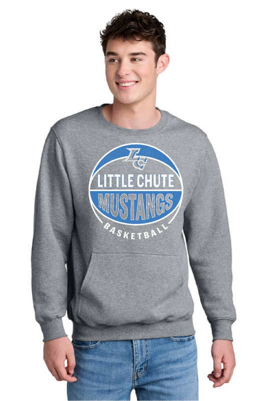 Little Chute Basketball Port & Company Grey Kangaroo Pocket Crew