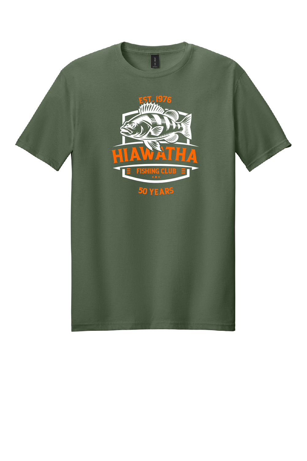 Hiawatha Orange Perch 50 Years Gildan Softstyle Tee-Youth and Adult