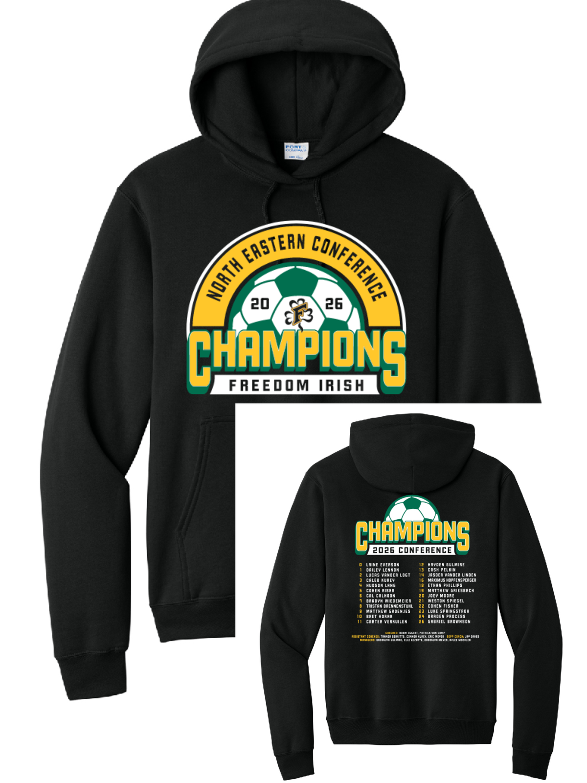 Freedom Boys Soccer Conference Champs Black Port & Company Hoodie~ Youth and Adult Sizes