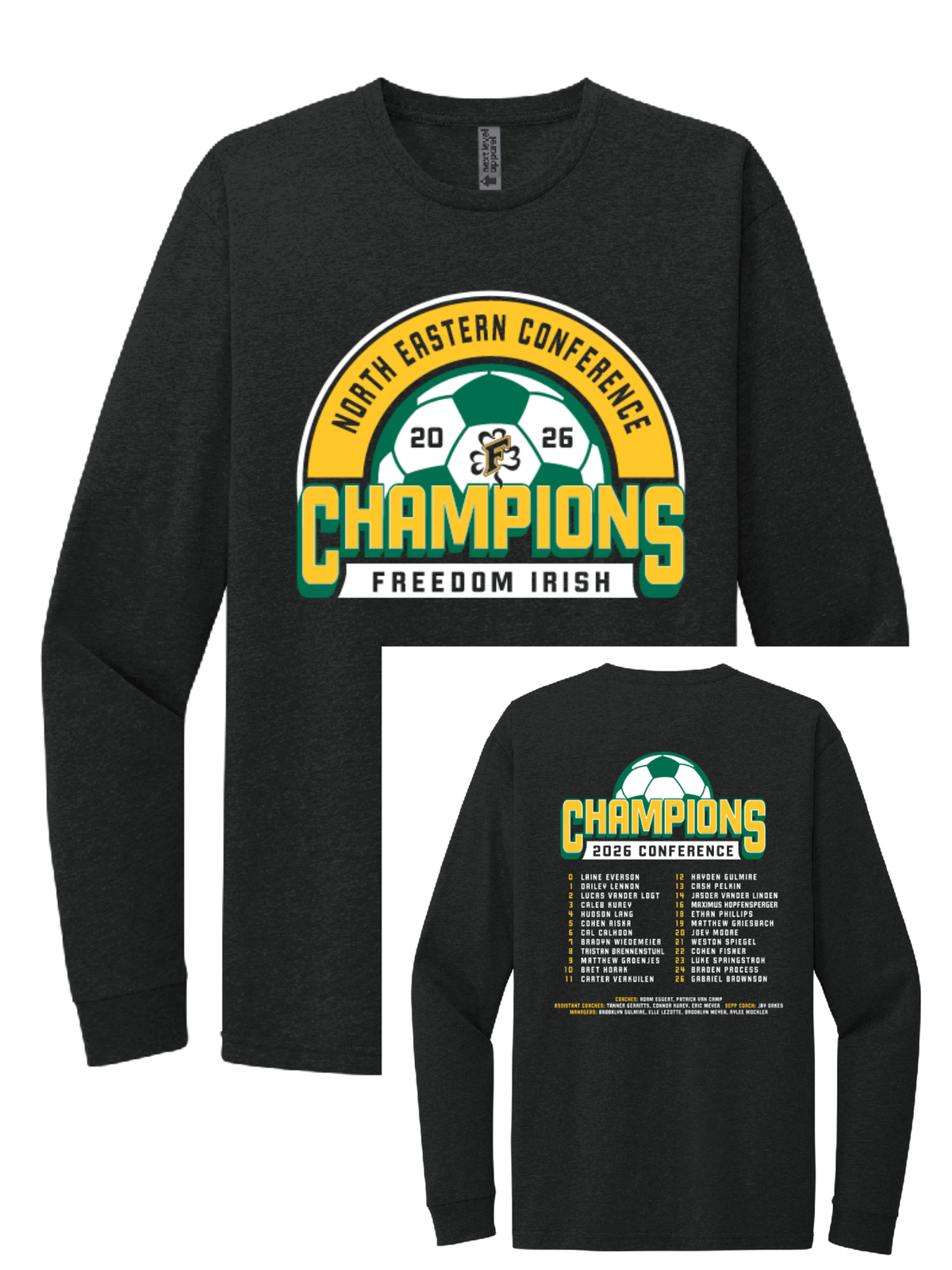 Freedom Irish Boys Soccer Conference Champs Black Next Level Long Sleeve ~ Unisex/Youth~