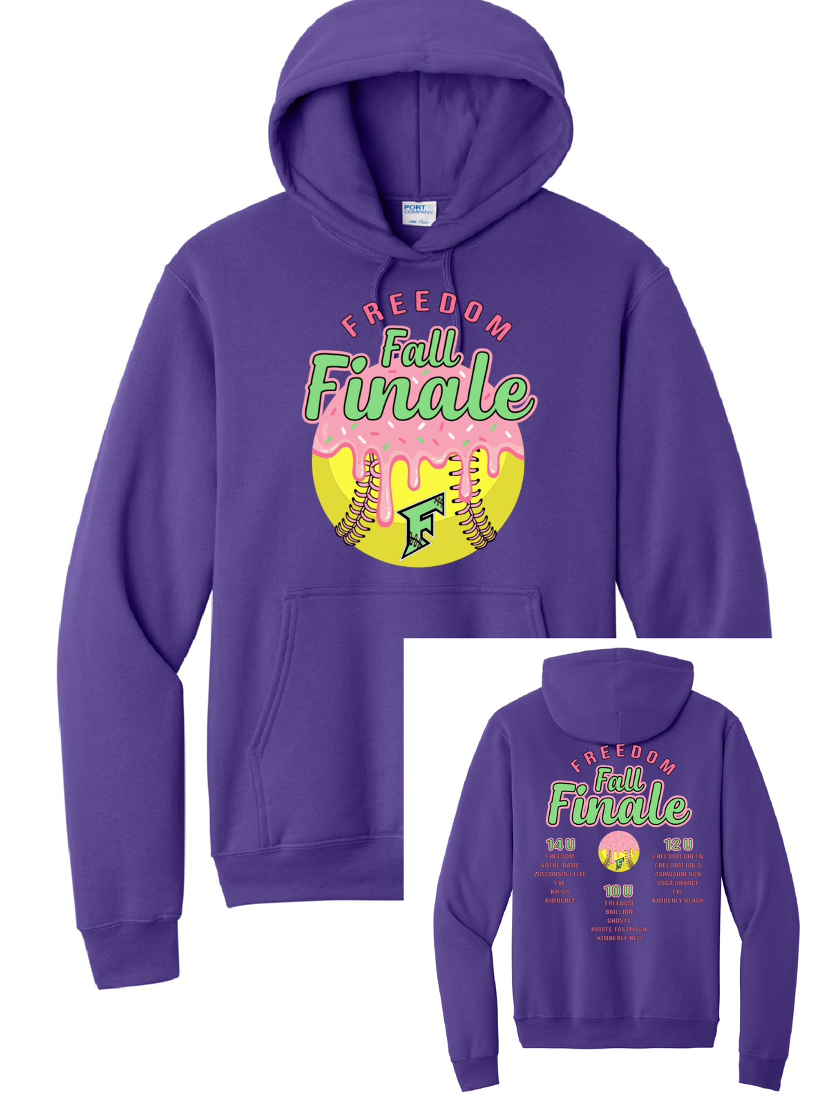 Freedom Fall Finale Purple Port & Company Hoodie~ Youth/Adult PREORDER $35, Price goes up to $40 at Tournament. Order deadline for presale is Tuesday, September 15th!