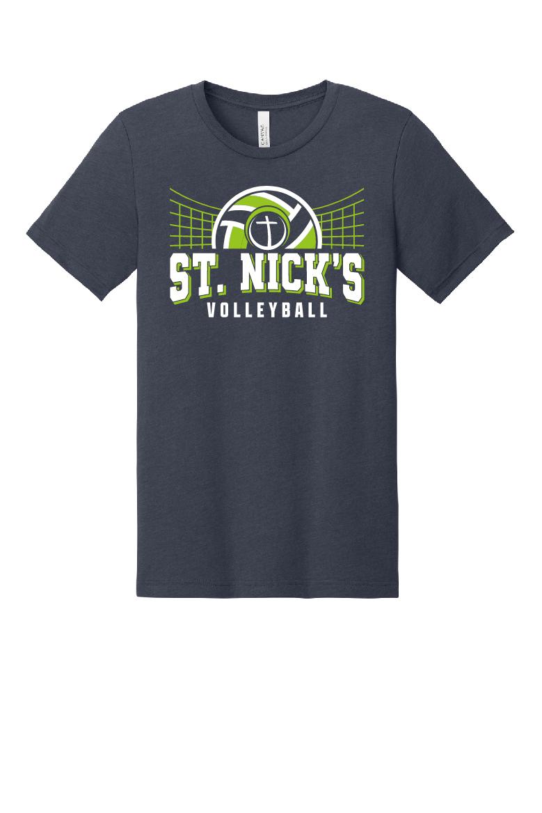 St. Nick's Volleyball Heather Navy Bella Canvas Tee~ Unisex and Youth